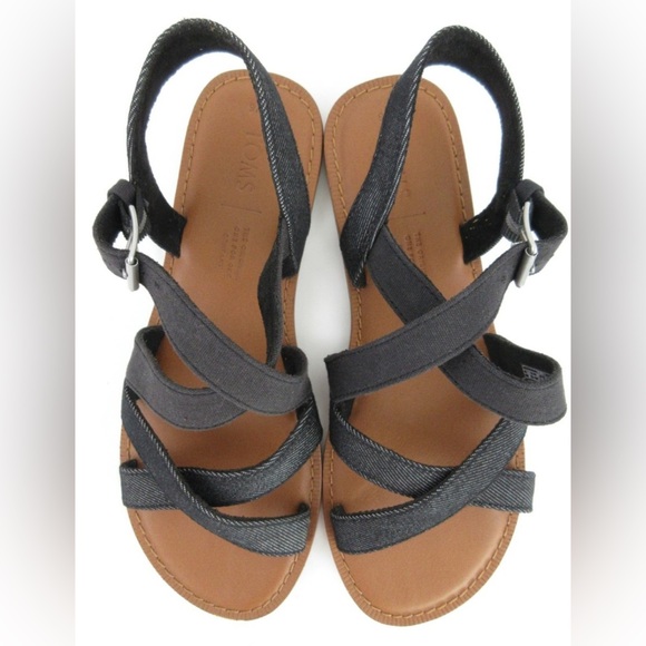 TOMS Sicily Black Canvas Denim Sandals Size 8.5 - Picture 1 of 8